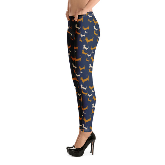 Weiner Dogs on Navy Leggings